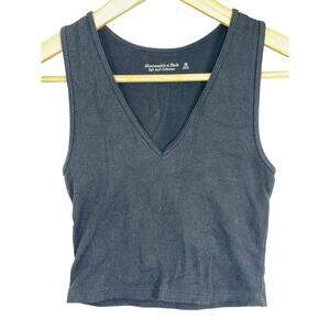 Abercrombie & Fitch Soft AF Black Ribbed Knit V-Neck Crop Tank Top Women Size XS